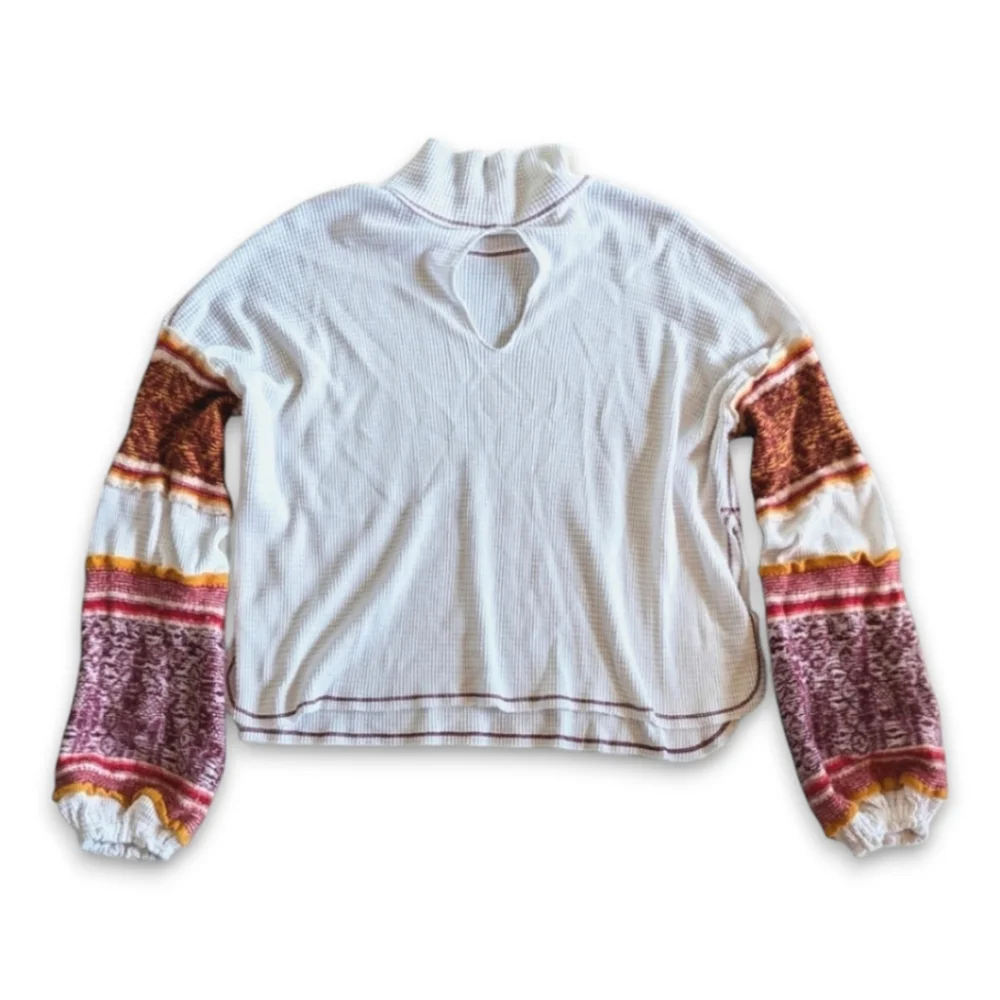 Free People Oversized Waffle Mock Northern Lights Sweater Mock Neck Tunic Sz XS